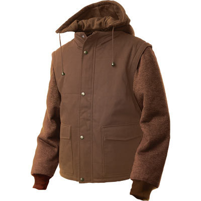 Tough duck zip-off sleeve jacket w hood medium brown