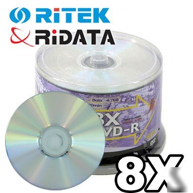 100 ritek/ridata dvd-r 8X silver matte blank disc media