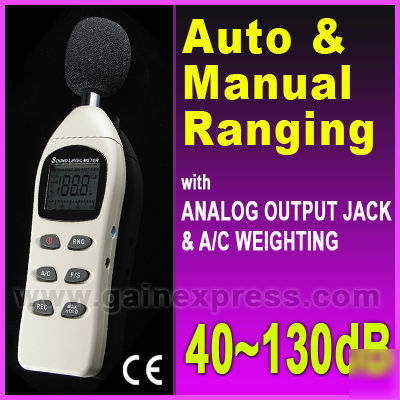 Digital sound level meter, 40-130DB auto/manual ranging