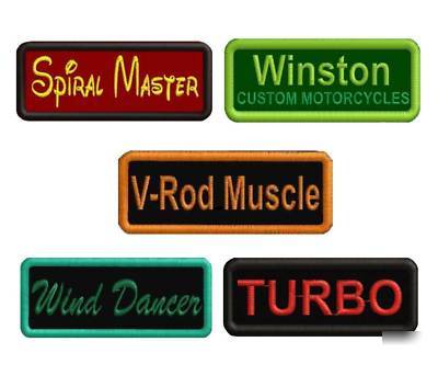 Five (5) custom embroidered name patches iron or sew