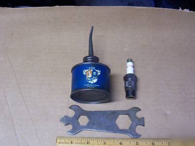 Maytag wrench, spark plug & oil can -- 