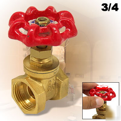 New 3/4 inch brass water gate valve with red handwheel 