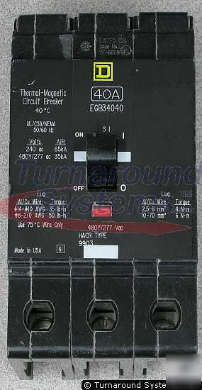 Square d EGB34040 circuit breaker, 40 amp, 35 kair