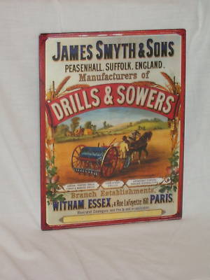 Victorian farming metal sign drills & sowers