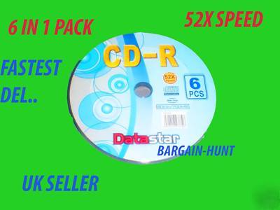 Cd-r 6 pack 700 mb 52 x speed bundle blank cd fast del 