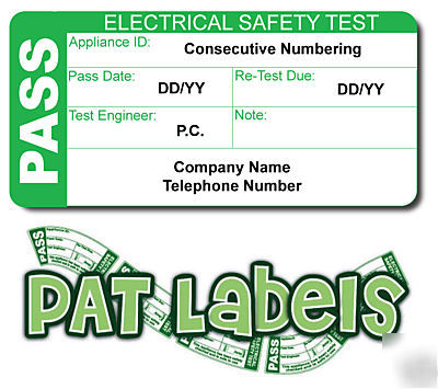 New 2000 pass labels for pat testing personalised 