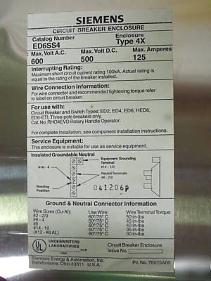 #427 siemens rotary handle & main breaker enclosure 4X