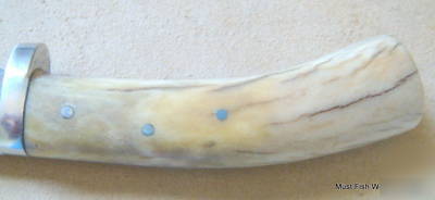 Handmade antler handle fixed blade castrating knife