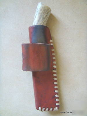 Handmade antler handle fixed blade castrating knife