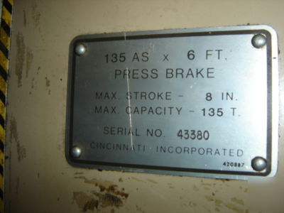 4414 cincinnati 135AS 8' 135 ton hydraulic press brake