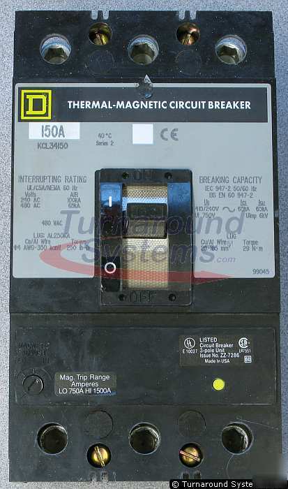 Square d KCL34150 breakers, 150 amp, 600 v, 3 p, 65 ka