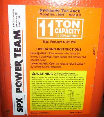 Spx power team hydraulic toe jack J109T model b