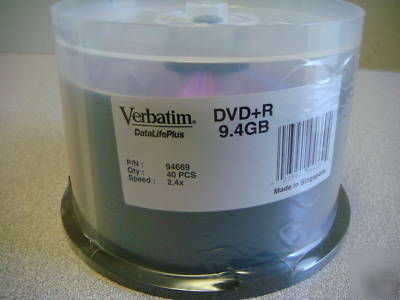 40 pack spindle verbatim dvd+r double sided 9.4GB 94669
