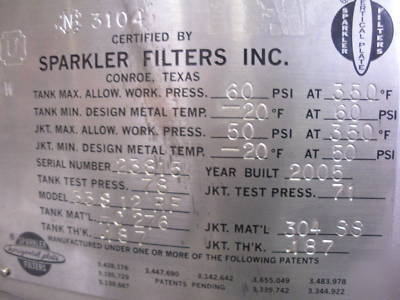Sparkler 33S12 rf vertical plate pressure leaf filter