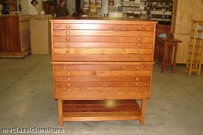 10 drawer oak flat file cabinet with stand