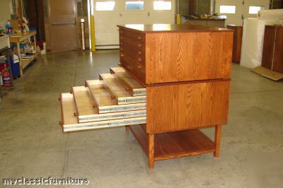 10 drawer oak flat file cabinet with stand