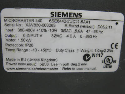 Simens micromaster 440 6SE6440-2UD21-5AA1