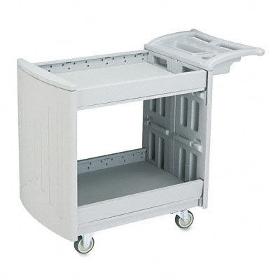 Two-sided utility cart two shelves 400LB capacity gray