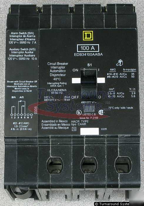 New square d EDB34100AABA breakers 100 amp aux switches 