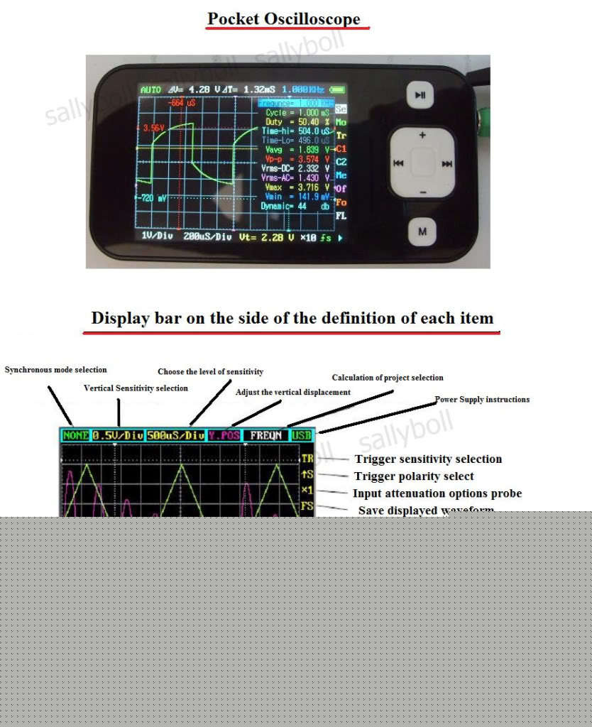 Portable handheld oscilloscope / multimeter / usb