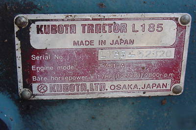 Kabota l 185 diesel tractor with finish mower 3 pt pto