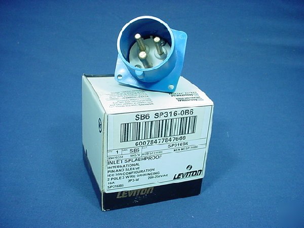 Leviton pin & sleeve inlet plug 16A 250V SP316B6