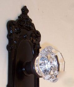 24% lead crystal/flat black/orb french door knob sets: