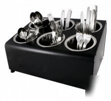 Black cutlery dispenser / bin, kitchen supplies x 6