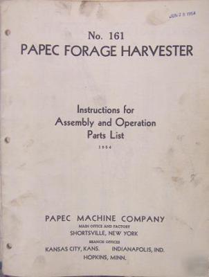 Papec 161 forage harvester operator & parts manual