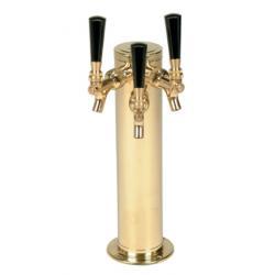 Triple tap brass tower for draft keg beer kegerator