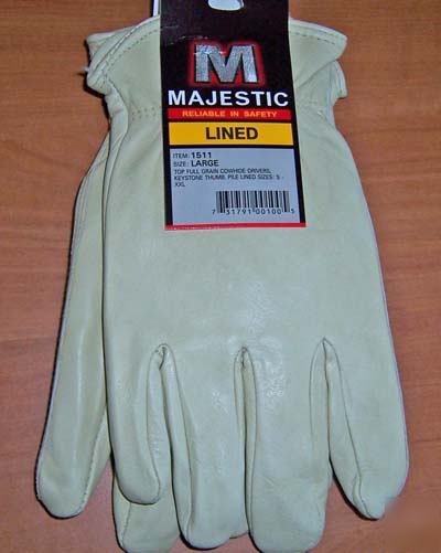 New majestic leather work gloves lined cowhide m #1511