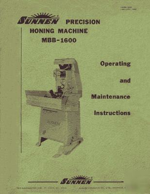 Sunnen mbb-1600 hone operating & maintenance manual