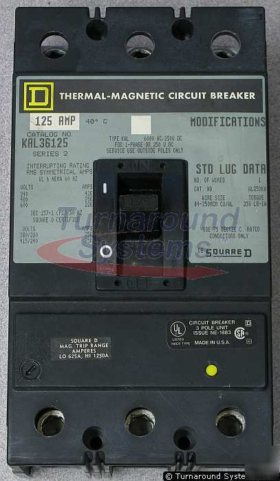 New square d KAL36100 circuit breaker, 100 amp, 600 v, 