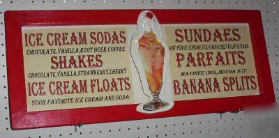 Retro restaurant diner ice cream sundae small menu red