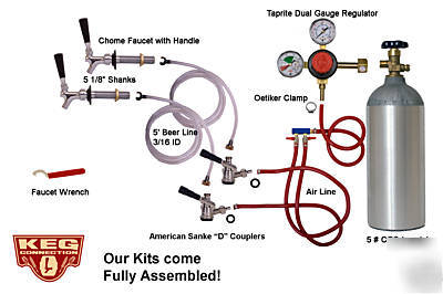 Kegerator kit, 2 faucet fridge , draft beer,5# CO2 tank