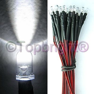 30X 12V wired 3MM 18KMCD white led for boat, cycle,bike