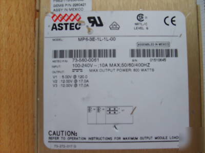 Astec mvp series MP6,600W power supply 2-17AMP-12V out