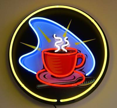 Coffee house shop pop art retro atomic neon cafe sign