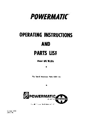 Powermatic model 600 blade welder manual sn 0001 & up