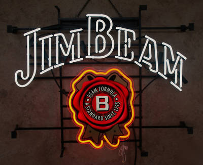 Largest jim beam neon sign 30X25X6 + 6 free shot glass 