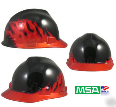 New msa hard hat v-gard cap black fire flame