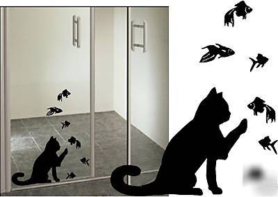 Cat fish shower door window decal decal bathroom wall