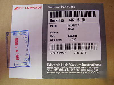 New edwards PV25PKS solenoid isolation valve