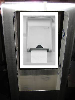 Stainless steel custom trash receptacle, recessed mount