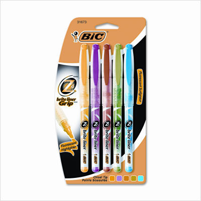 Brite liner + highlighter, chisel tip, five-color set