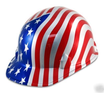 Hard hat, american flag, ratchet suspension