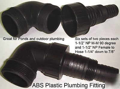 Pond plumbing pipe fittings 1-1/2 x 1-1/2 x hose 6 pcs