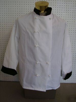 White chef coats black trim white knot button pk sz a