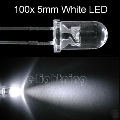 100 pcs 5MM white led lamp ultra bright 200 free resist