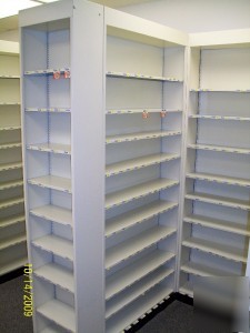 Metal pharmacy shelving shelf unit rx book case style